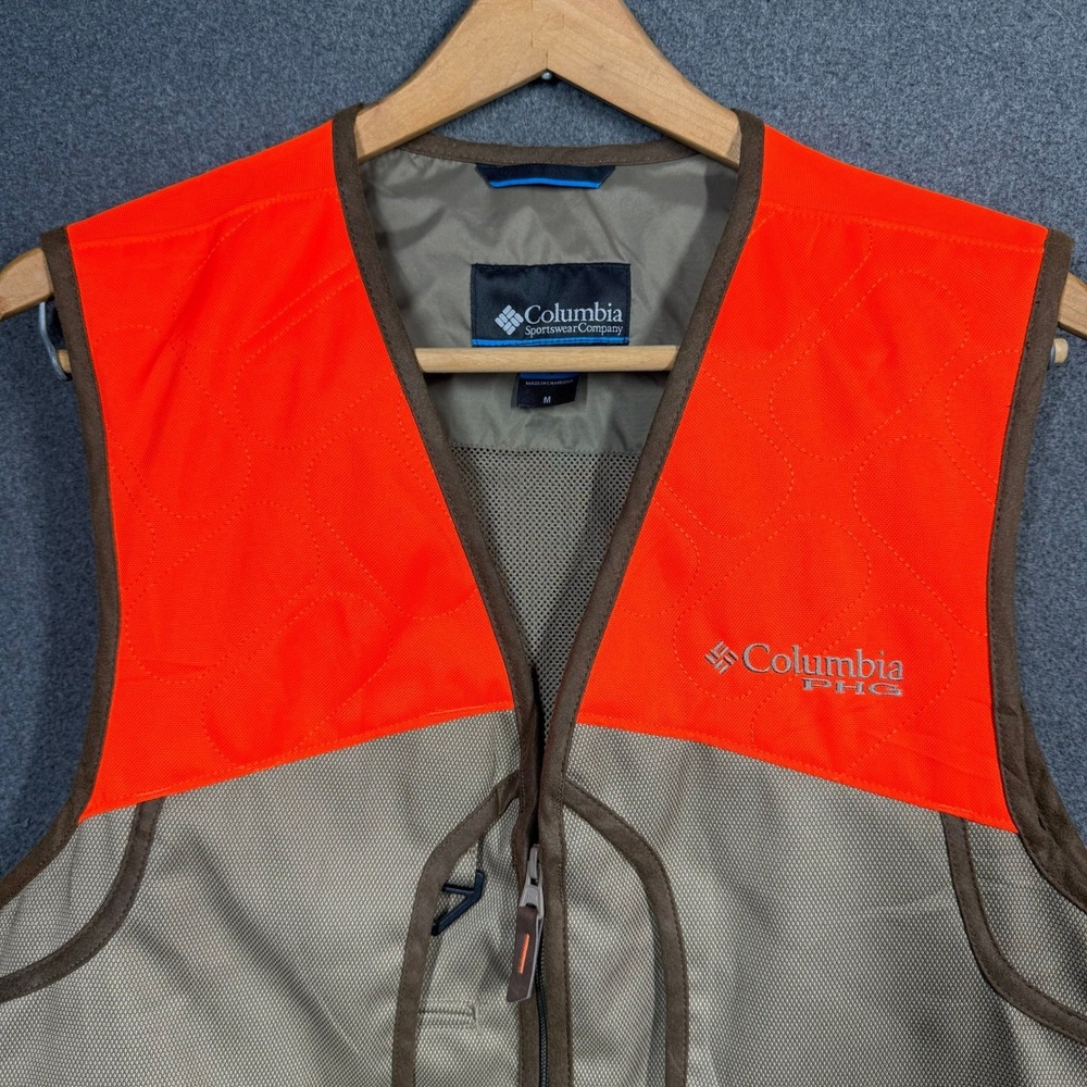 Columbia PFG Bird Hunting Utility Vest Men's Blaze Orange Khaki Upland Game Med